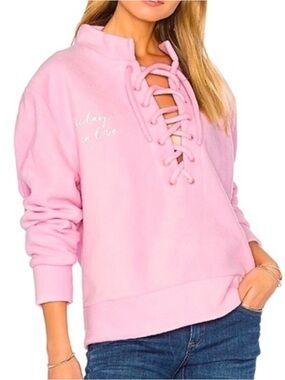 Daydream Nation Friday I’m in Love Lace-Up Pink Pullover Sweatshirt